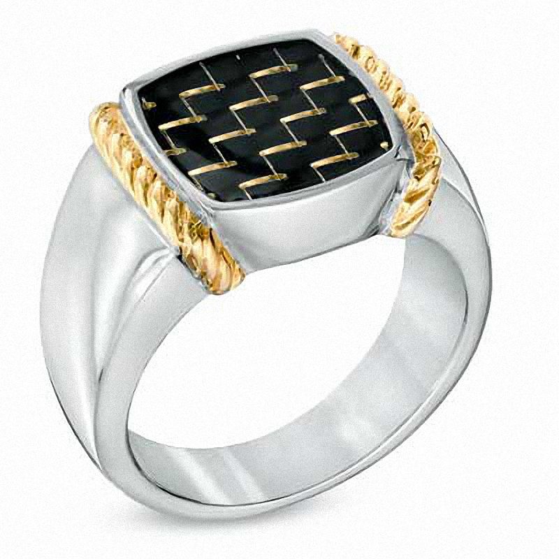 Main Image 2 of Carbon Fiber Two-Tone Stainless Steel Band - Size 10