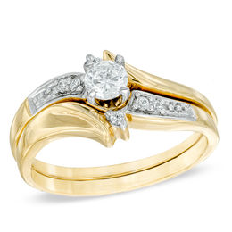 1/4 CT. T.W. Diamond Slant Bridal Set in 10K Gold