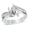 Thumbnail Image 0 of 1/2 CT. T.W. Marquise Diamond Three Stone Slant Bridal Set in 10K White Gold