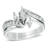 1/2 CT. T.W. Marquise Diamond Three Stone Slant Bridal Set In 10K White Gold