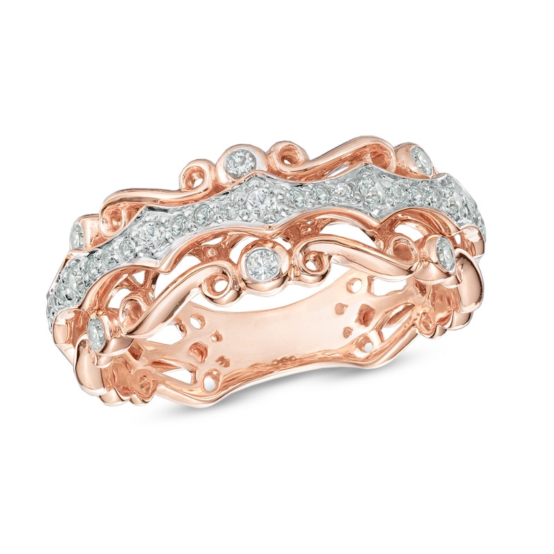 Main Image 1 of 1/4 CT. T.W. Diamond Vintage-Inspired Scroll Band in 10K Rose Gold