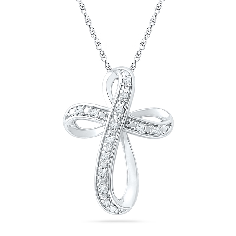 Main Image 1 of 1/20 CT. T.W. Diamond Looping Cross Pendant in Sterling Silver
