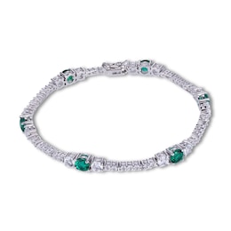 Lab-Created Emerald and White Topaz Bracelet in Sterling Silver - 7.25"