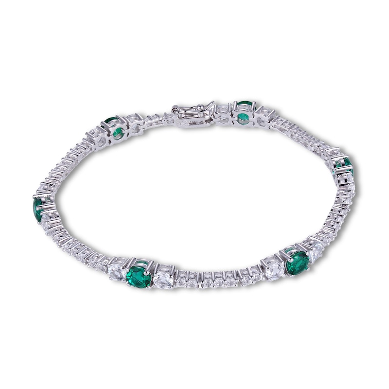 Main Image 1 of Lab-Created Emerald and White Topaz Bracelet in Sterling Silver - 7.25"
