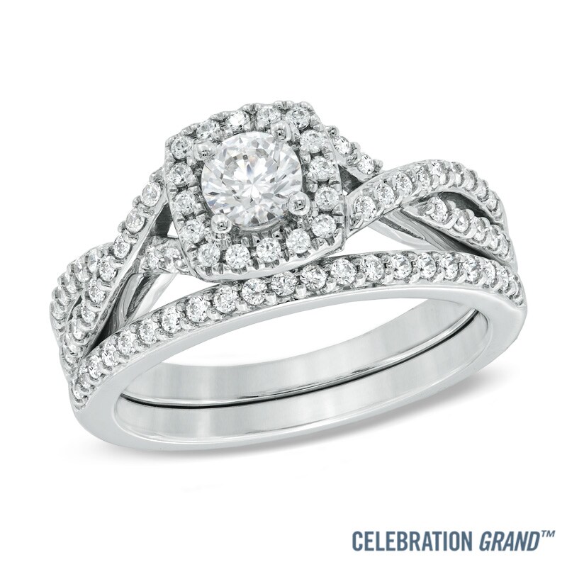 Main Image 1 of Celebration Ideal 1 CT. T.W. Certified Diamond Frame Bridal Set in 14K White Gold (I/I1)