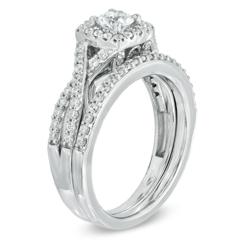 Main Image 2 of Celebration Ideal 1 CT. T.W. Certified Diamond Frame Bridal Set in 14K White Gold (I/I1)