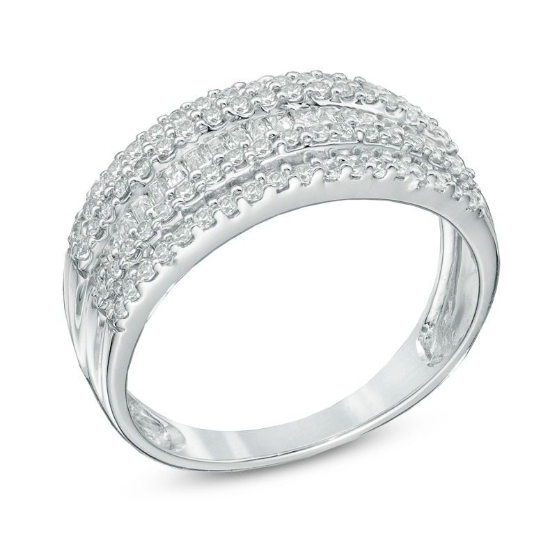 Main Image 2 of 1/2 CT. T.W. Baguette and Round Diamond Layered Band in 10K White Gold