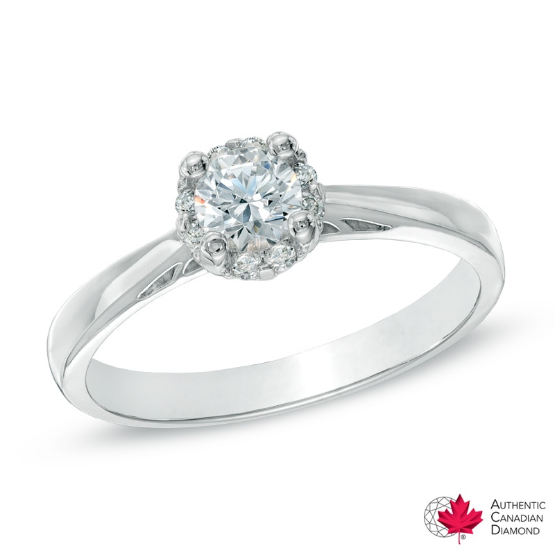 1/3 CT. T.W. Certified Canadian Diamond Engagement Ring in 14K White Gold (I/I1)