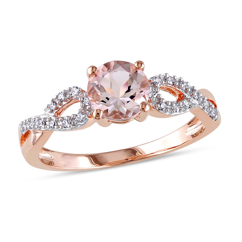 Main Image 1 of 6.0mm Morganite and Diamond Accent Twist Engagement Ring in 10K Rose Gold