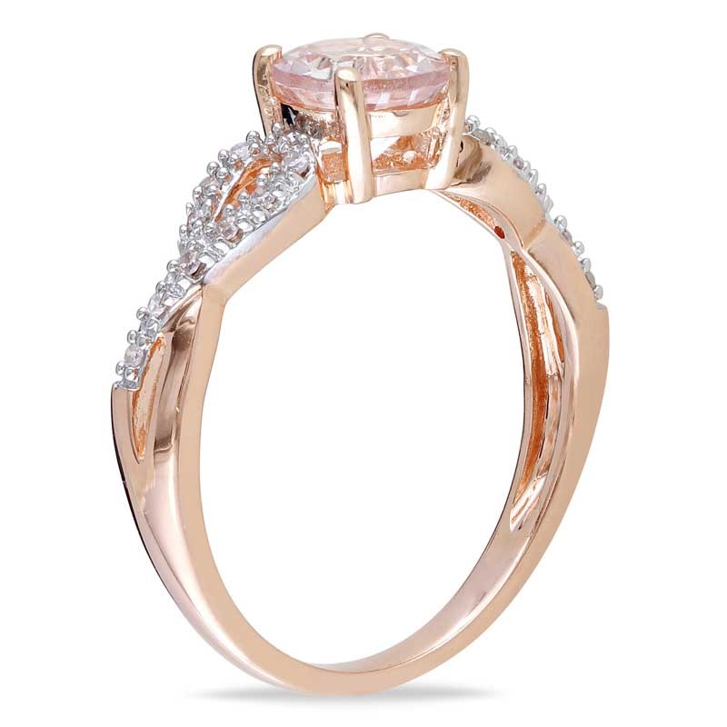 Main Image 2 of 6.0mm Morganite and Diamond Accent Twist Engagement Ring in 10K Rose Gold