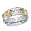 Thumbnail Image 0 of Men's 1/10 CT. T.W. Diamond Comfort Fit Tribal Wedding Band in Two-Tone Stainless Steel - Size 10