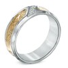 Thumbnail Image 1 of Men's 1/10 CT. T.W. Diamond Comfort Fit Tribal Wedding Band in Two-Tone Stainless Steel - Size 10