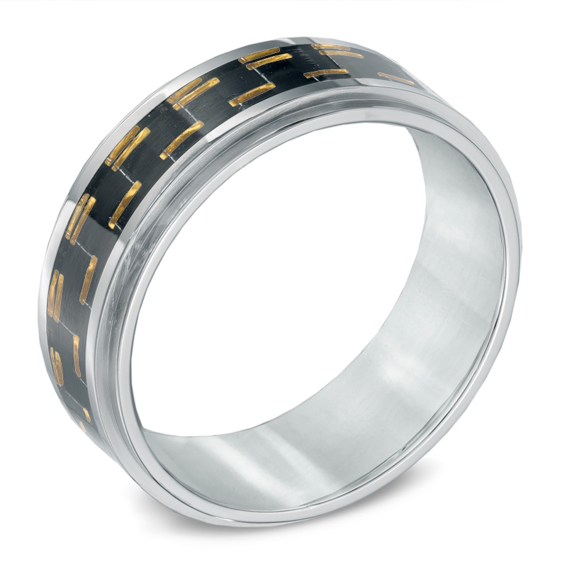Men's 9.0mm Carbon Fiber Comfort Fit Wedding Band in Stainless Steel - Size 10