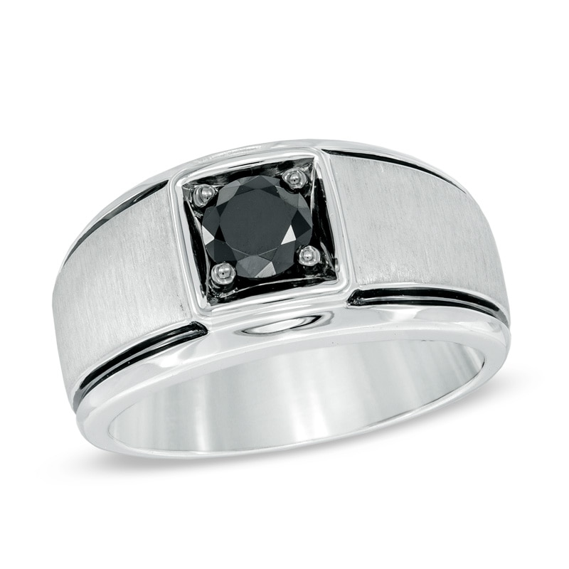 Main Image 1 of Men's 1 CT. T.W. Black Diamond Solitaire Ring in Sterling Silver