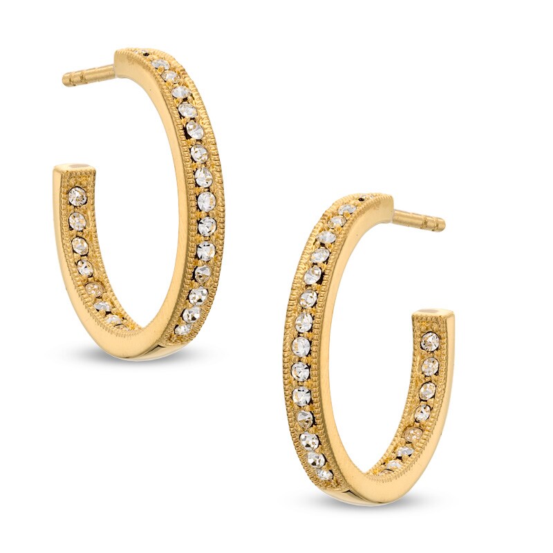 Main Image 1 of Small Crystal Inside-Out Hoop Earrings in Brass with 18K Gold Plate