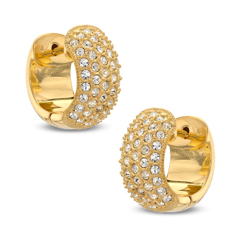 Main Image 1 of Crystal Huggie Hoop Earrings in Brass with 18K Gold Plate
