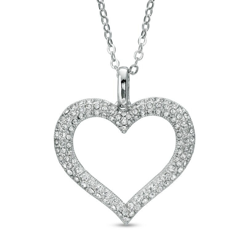 Main Image 1 of Crystal Heart Pendant in White Rhodium Brass