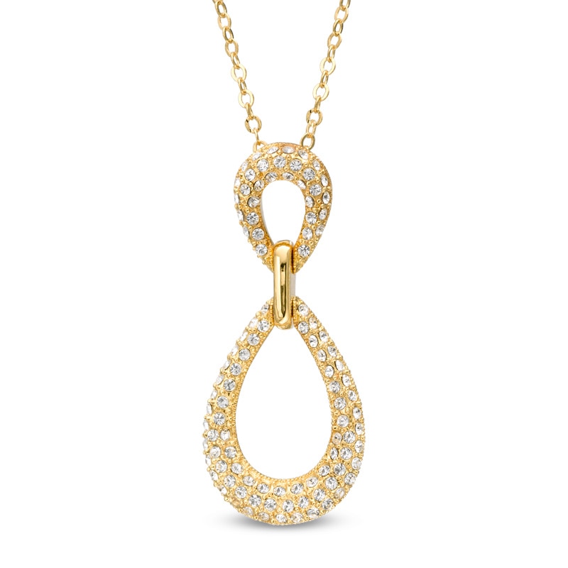 Main Image 1 of Crystal Double Teardrop-Shaped Pendant in Brass with 18K Gold Plate