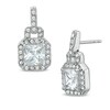 Thumbnail Image 1 of 6.0mm Square-Cut Cubic Zirconia and Crystal Door-Knocker Earrings in White Rhodium Brass