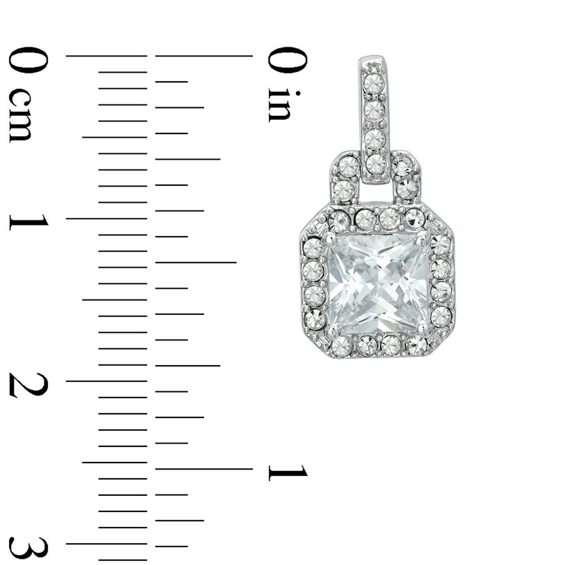 Main Image 2 of 6.0mm Square-Cut Cubic Zirconia and Crystal Door-Knocker Earrings in White Rhodium Brass