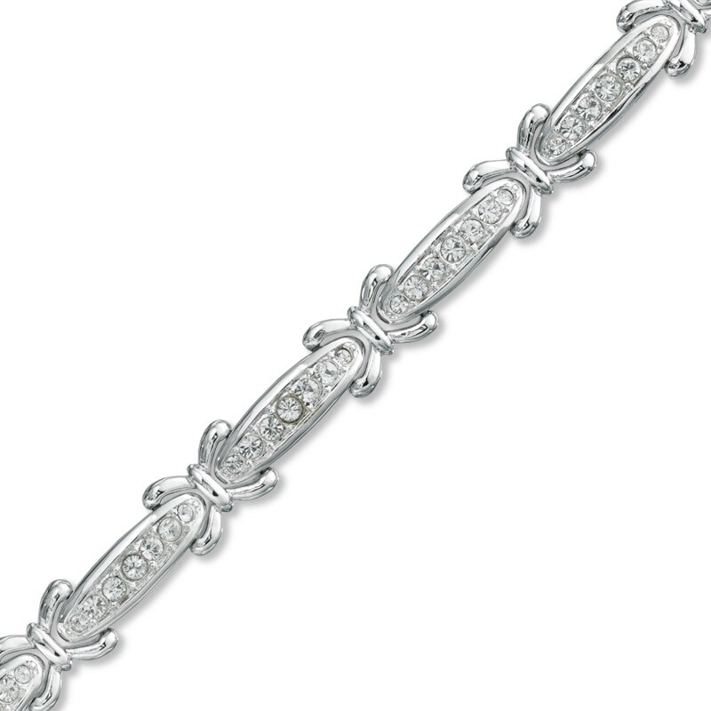 Main Image 1 of Crystal Bar Bracelet in White Rhodium Brass - 7.25"