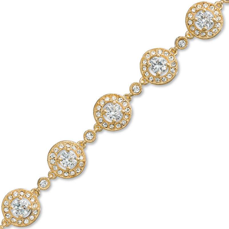 4.5mm Cubic Zirconia and Crystal Frame Bracelet in Brass with 18K Gold Plate - 7.25"