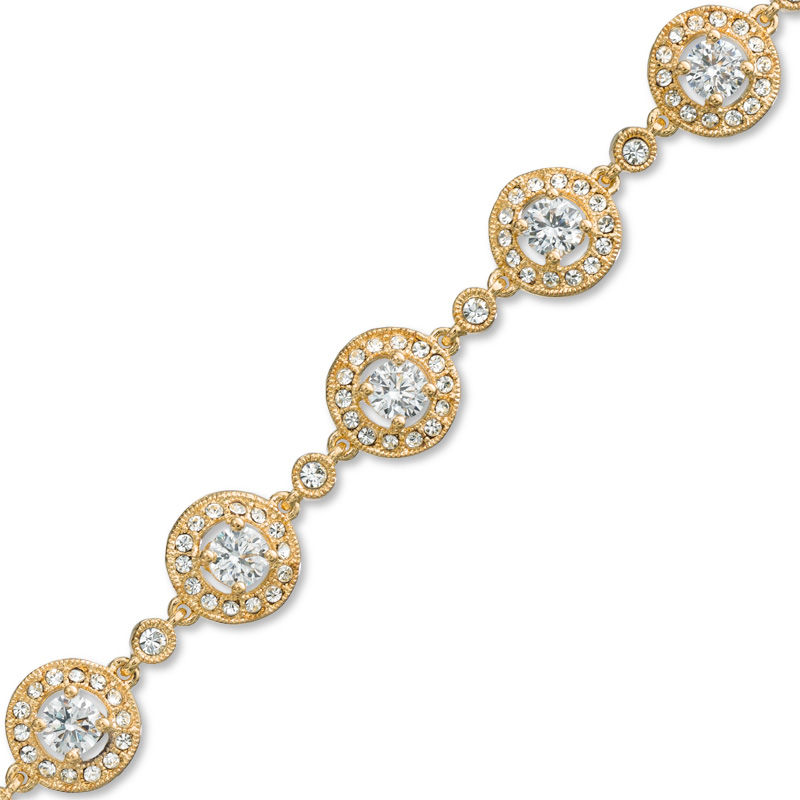 Main Image 1 of 4.5mm Cubic Zirconia and Crystal Frame Bracelet in Brass with 18K Gold Plate - 7.25"