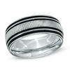Thumbnail Image 0 of Triton Men's 9.0mm Comfort Fit Black Stripe Wedding Band in White Tungsten - Size 10