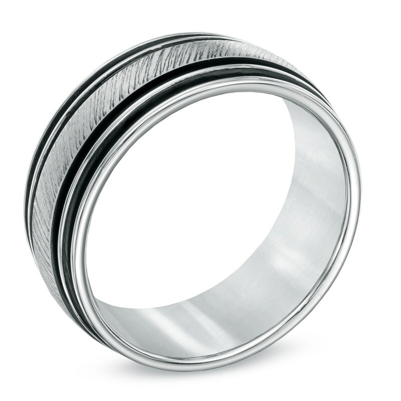 Triton Men's 9.0mm Comfort Fit Black Stripe Wedding Band in White Tungsten - Size 10