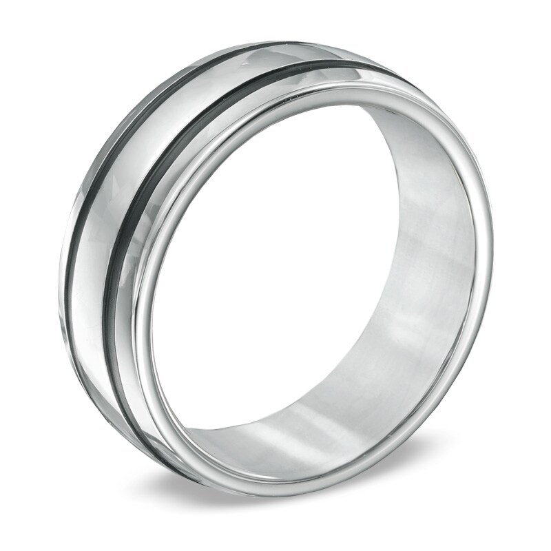Main Image 2 of Triton 8.0mm Black Grooved Comfort Fit Wedding Band in White Tungsten - Size 10