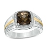 Thumbnail Image 1 of 9.0mm Cushion-Cut Smoky Quartz and 1/10 CT. T.W. Diamond Ring in 10K Two-Tone Gold
