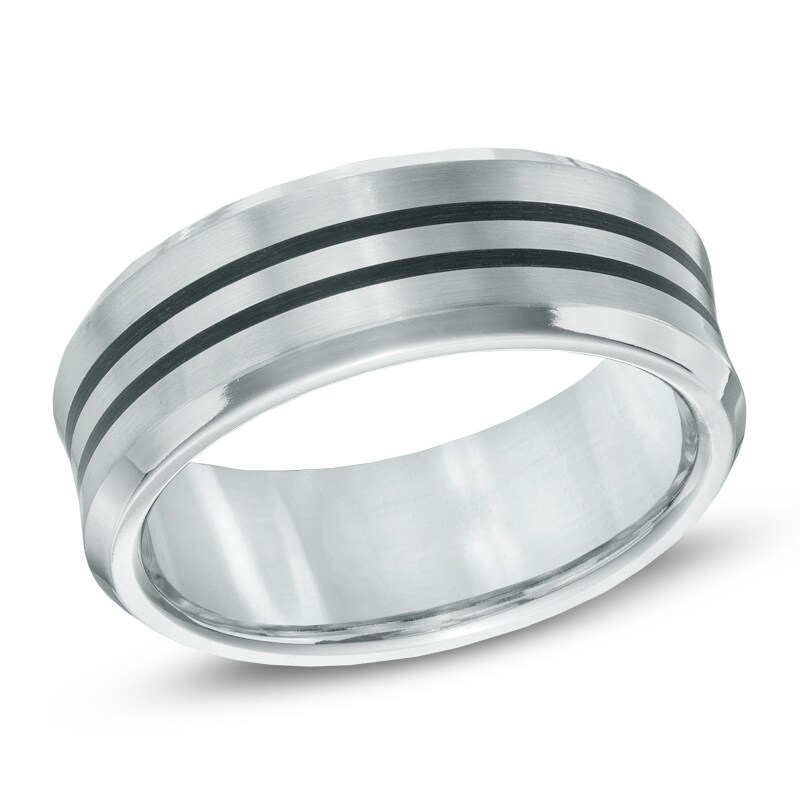 Main Image 1 of 8.0mm Grooved Black Enamel Comfort Fit Cobalt Band - Size 10