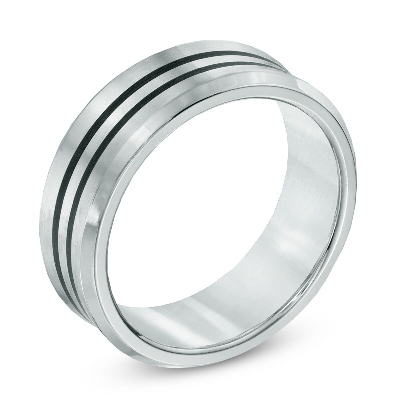 Main Image 2 of 8.0mm Grooved Black Enamel Comfort Fit Cobalt Band - Size 10