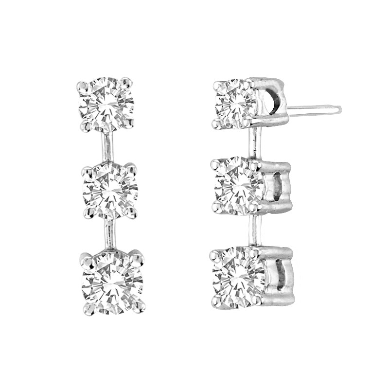 1 3 8 Ct T W Diamond Linear Three Stone Station Drop Earrings In 14k White Gold Zales Outlet