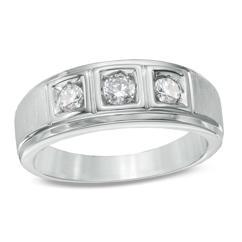 Men's 1/2 CT. T.W. Diamond Three Stone Comfort Fit Ring in 10K White Gold