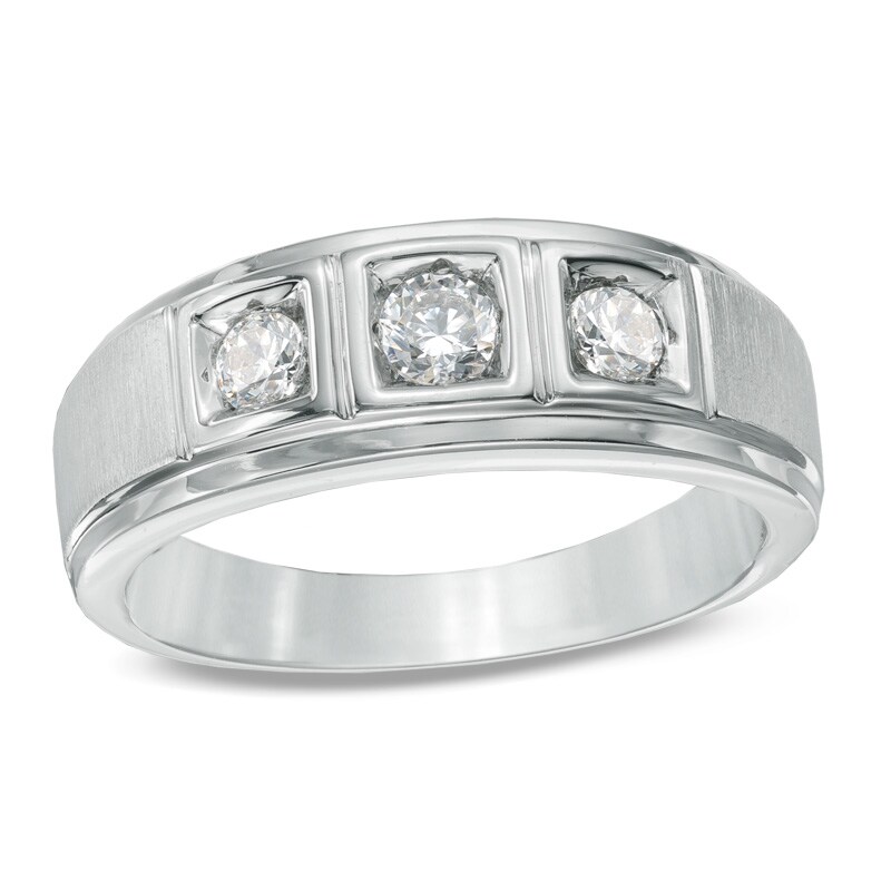 Main Image 1 of Men's 1/2 CT. T.W. Diamond Three Stone Comfort Fit Ring in 10K White Gold