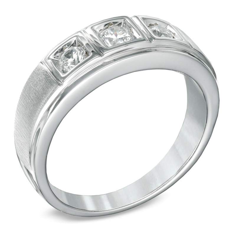 Main Image 2 of Men's 1/2 CT. T.W. Diamond Three Stone Comfort Fit Ring in 10K White Gold