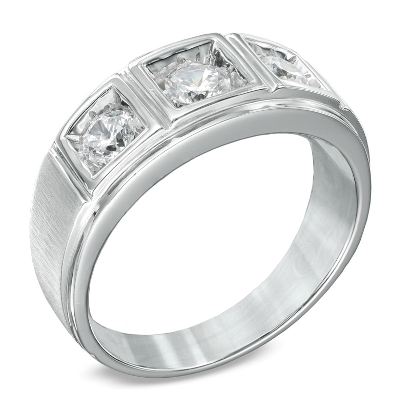 Men's 1 CT. T.W. Diamond Three Stone Comfort Fit Ring in 10K White Gold