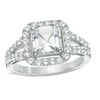 Thumbnail Image 0 of 7.0mm Square-Cut Lab-Created White Sapphire Frame Ring in Sterling Silver