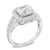 Thumbnail Image 1 of 7.0mm Square-Cut Lab-Created White Sapphire Frame Ring in Sterling Silver