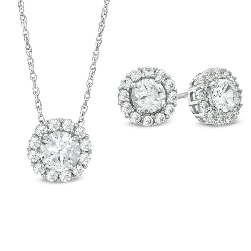 Main Image 1 of Lab-Created White Sapphire Frame Pendant and Earrings Set in Sterling Silver