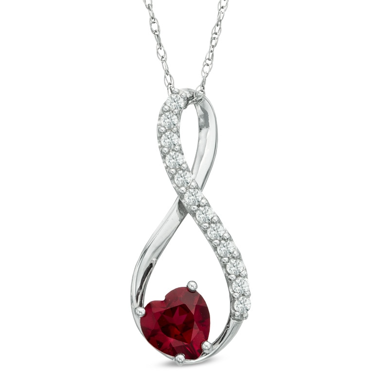 Main Image 1 of 7.0mm Heart-Shaped Lab-Created Ruby and White Sapphire Infinity Pendant in Sterling Silver