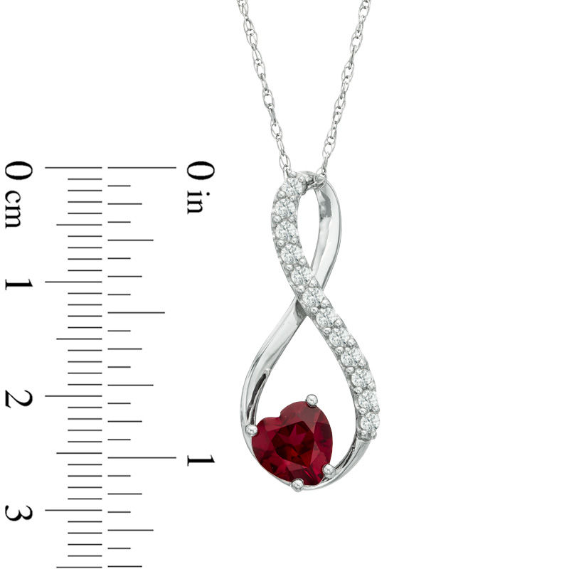 Main Image 2 of 7.0mm Heart-Shaped Lab-Created Ruby and White Sapphire Infinity Pendant in Sterling Silver