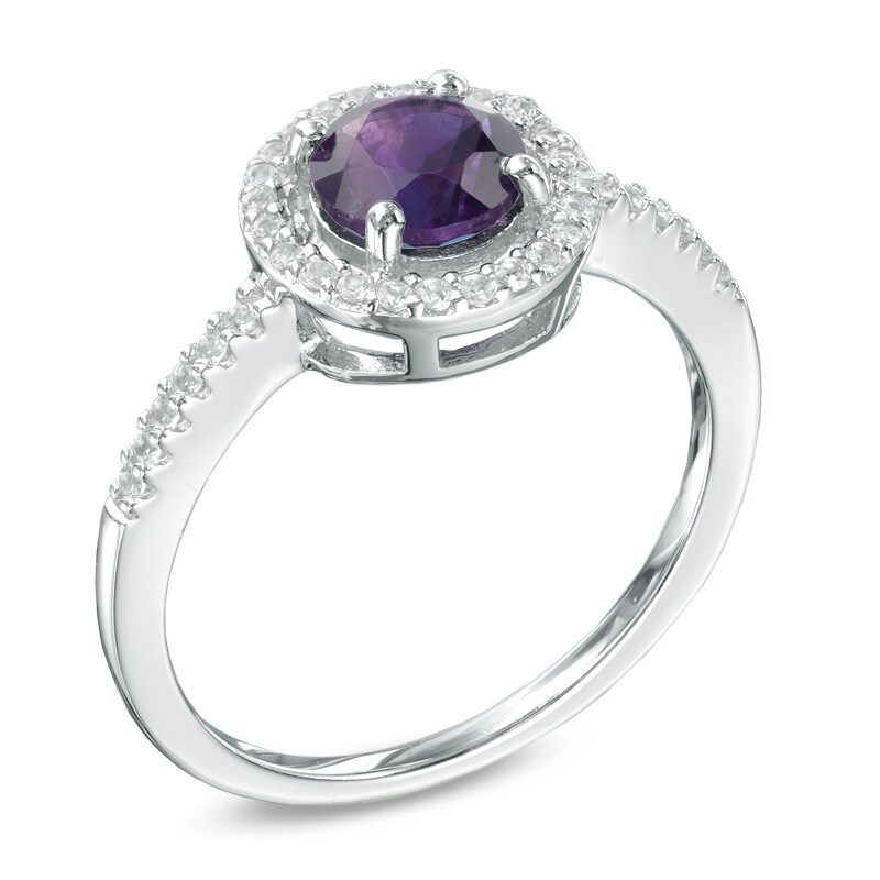 Amethyst and Lab-Created White Sapphire Frame Pendant, Ring and Earrings Set in Sterling Silver - Size 7