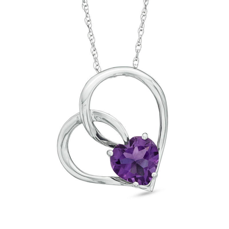 Main Image 1 of 8.0mm Heart-Shaped Amethyst Heart Pendant in Sterling Silver
