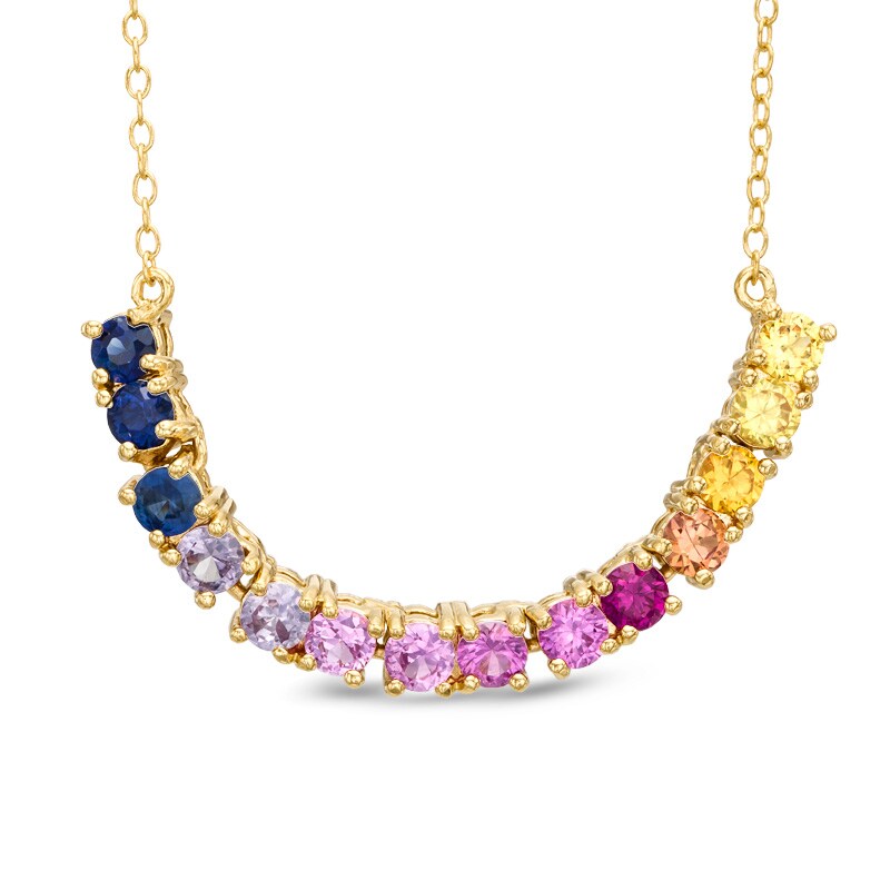 Main Image 1 of Lab-Created Multi-Gemstone Rainbow Necklace in Sterling Silver with 18K Gold Plate