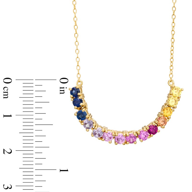 Main Image 2 of Lab-Created Multi-Gemstone Rainbow Necklace in Sterling Silver with 18K Gold Plate