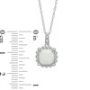 Thumbnail Image 3 of Cushion-Cut Lab-Created Opal and 1/10 CT. T.W. Diamond Pendant, Ring and Earrings Set in Sterling Silver - Size 7