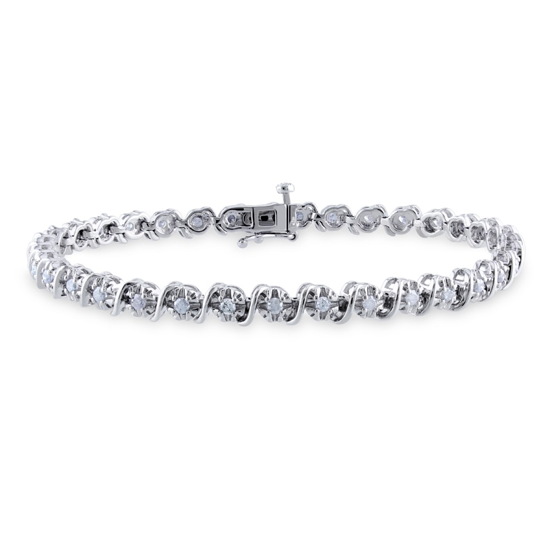 1 CT. T.W. Diamond "S" Tennis Bracelet in Sterling Silver - 7.25"