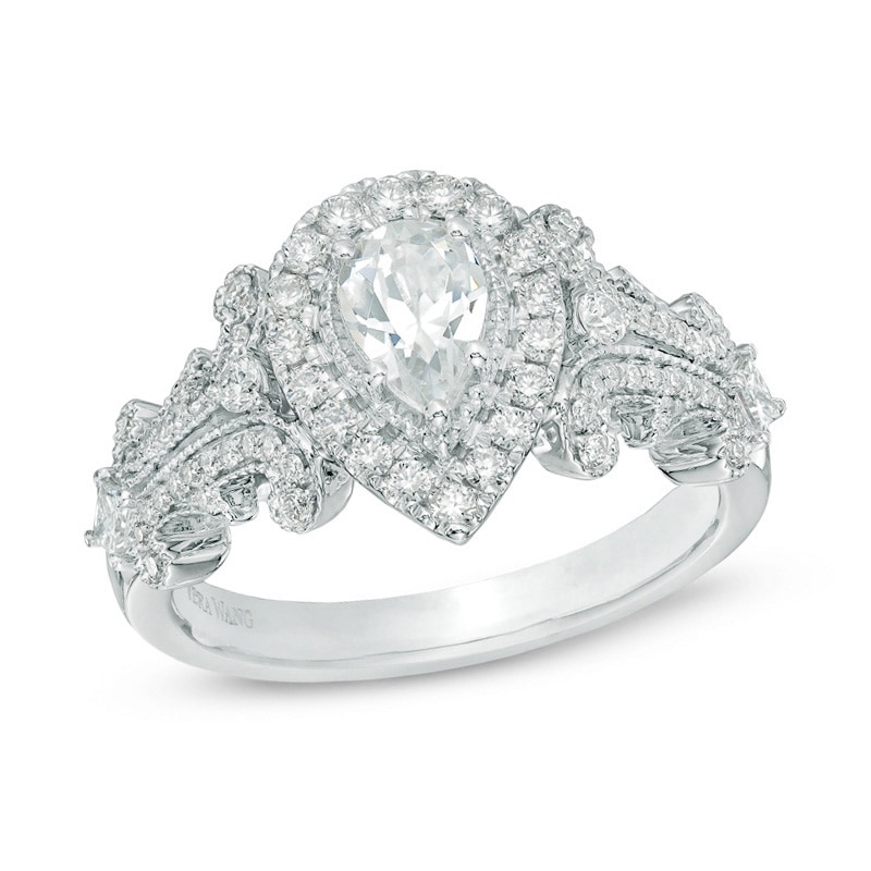 Main Image 1 of Vera Wang Love Collection 1 CT. T.W. Pear-Shaped Diamond Frame Engagement Ring in 14K White Gold